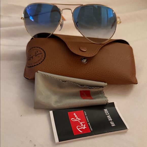 Ray-Ban Accessories - Ray-Ban Gold Aviator Sunglasses with Blue Lenses